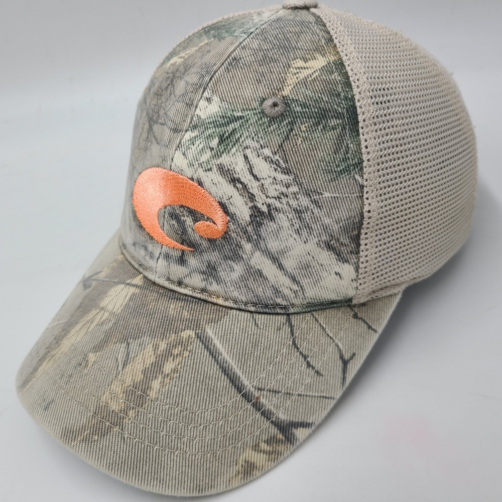 Costa Hat Adjustable Trucker Mesh Camo Gray Beige Orange Costa Del Mar Fish Men